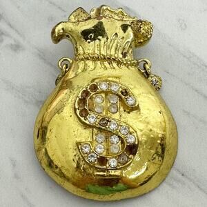FL&B Gold Tone Money Bag Rhinestone Dollar Sign Belt Buckle ✨